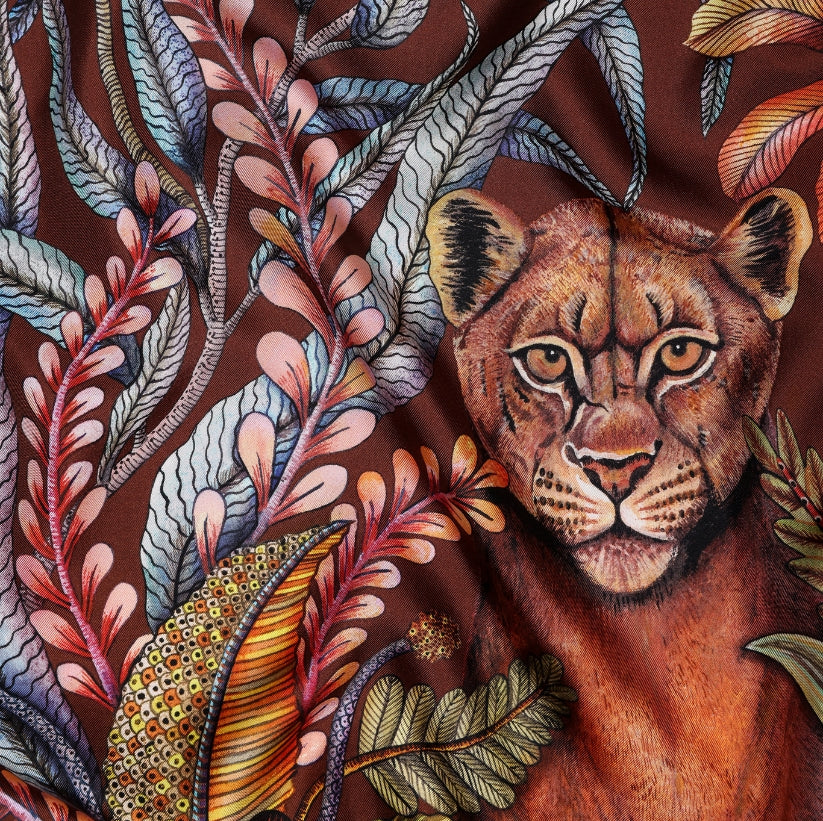 Phinda Pride Silk Scarf Mahogany 90