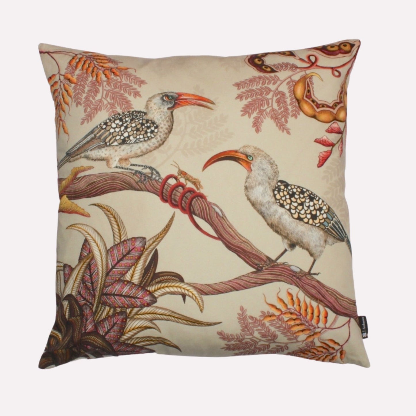 Hornbill Garden Stone Cotton Cushion Cover