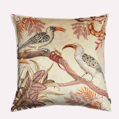 Hornbill Garden Stone Velvet Cushion Cover