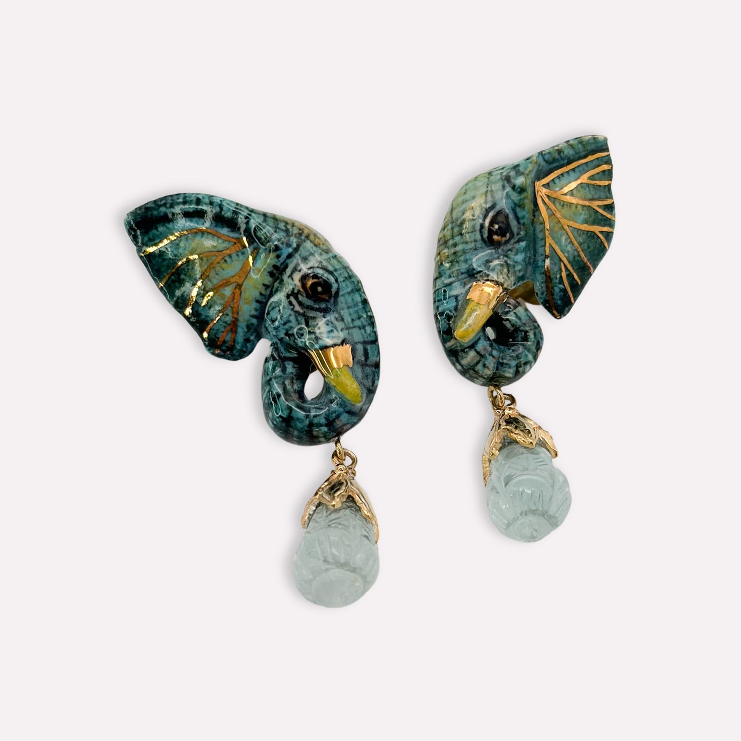 Blue and Gold Elephant Earrings