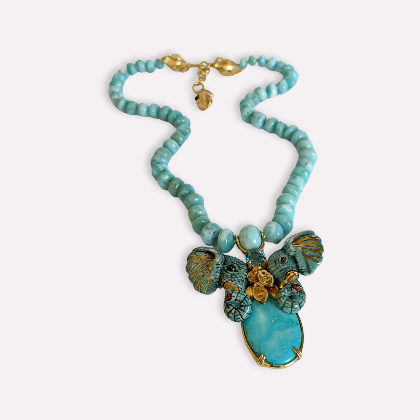 Blue and Gold Elephant Necklace