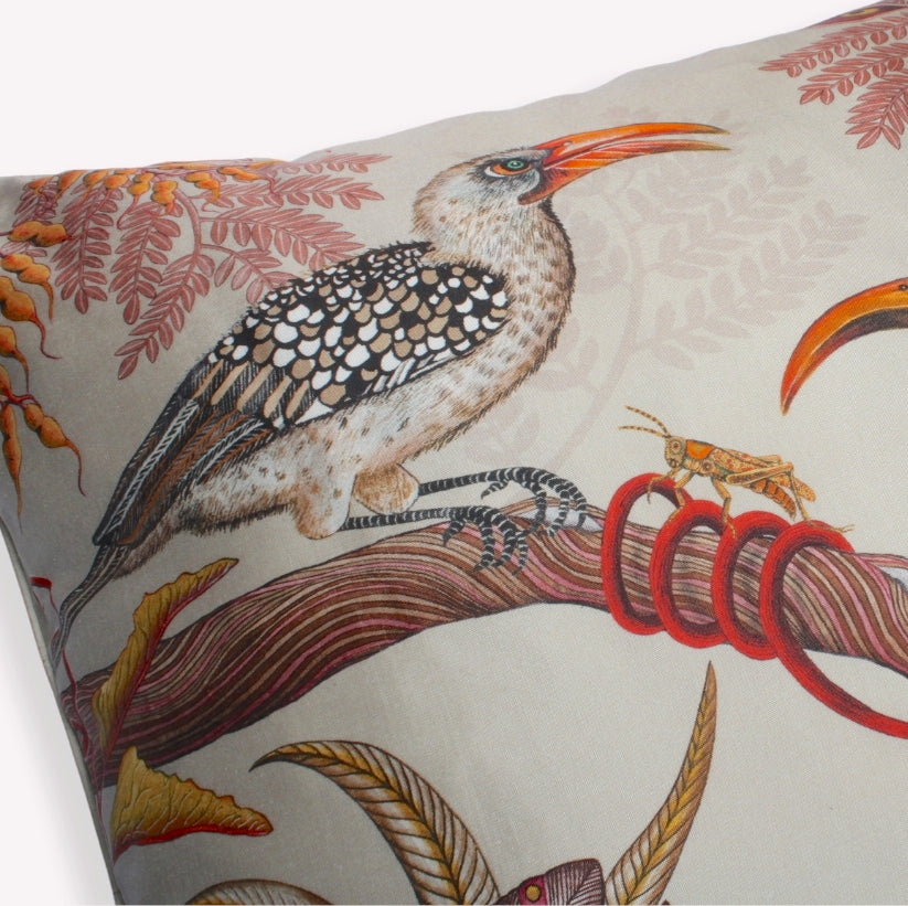 Hornbill Garden Plum Stone Silk Cushion Cover