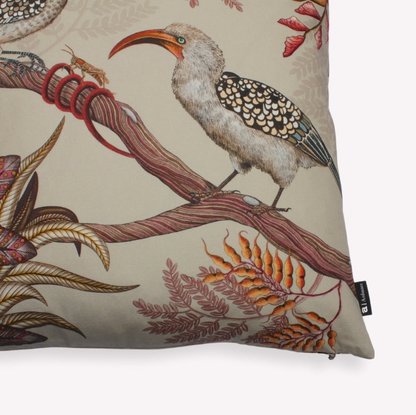 Hornbill Garden Stone Cotton Cushion Cover