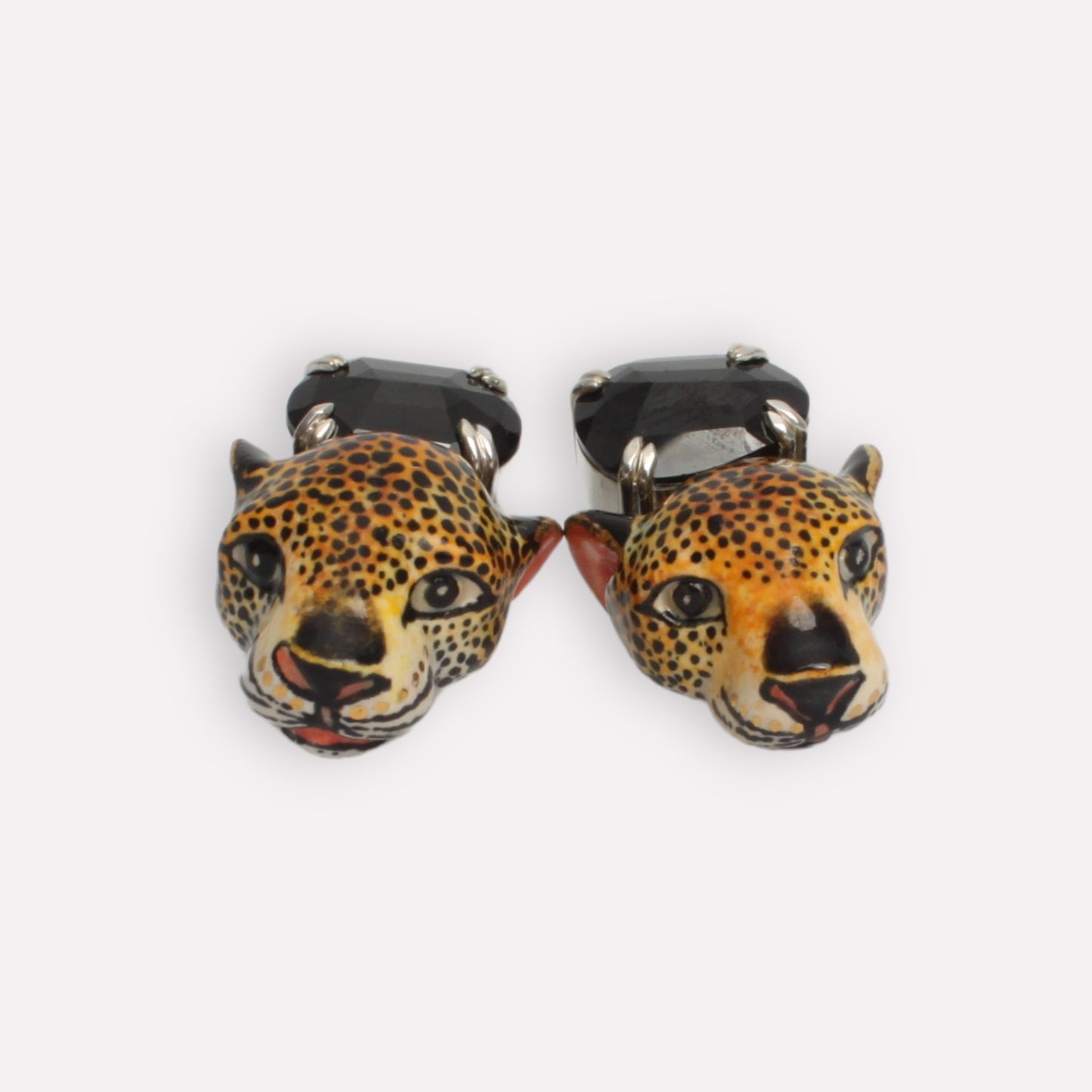 Leopard and Black Spinel Earrings