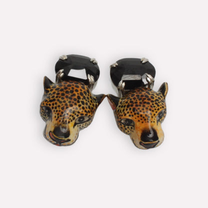 Leopard and Black Spinel Earrings