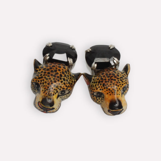 Leopard and Black Spinel Earrings