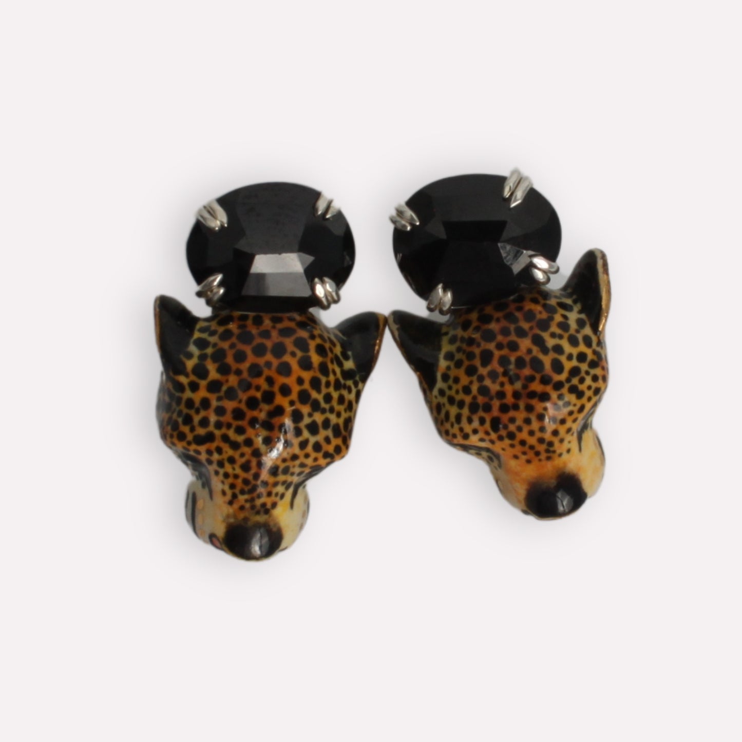 Leopard and Black Spinel Earrings