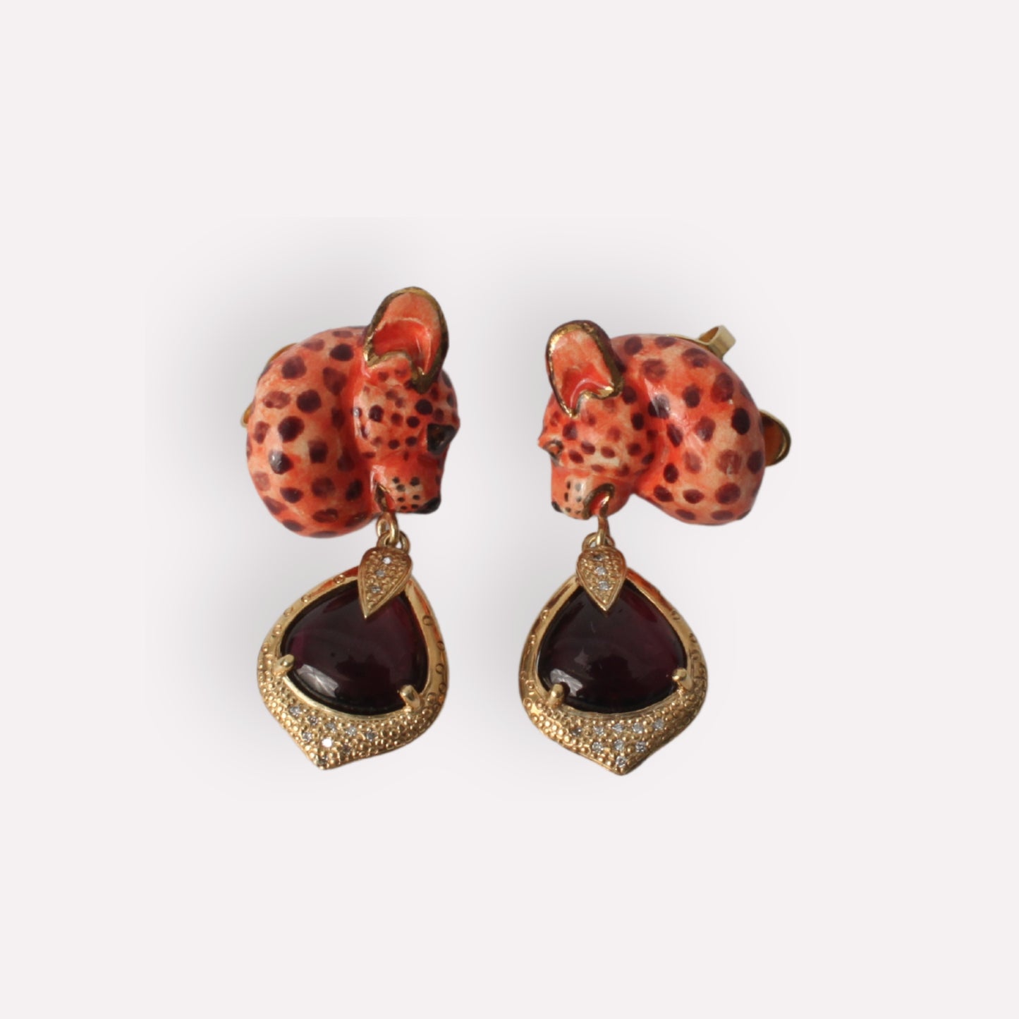 Peach Tourmaline and Diamond Leopard Earrings