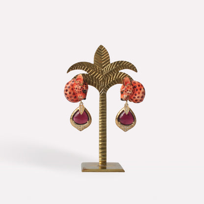 Peach Tourmaline and Diamond Leopard Earrings