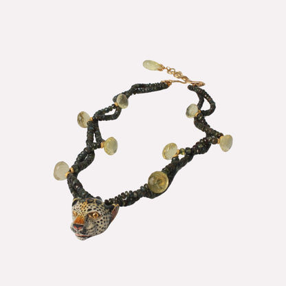 Green Leopard Tourmaline Lemon Quartz Necklace