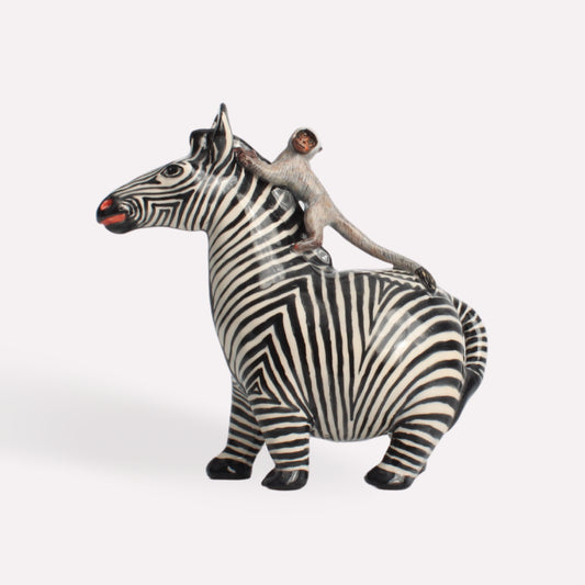 Thabisile Zebra and Monkey Sculpture