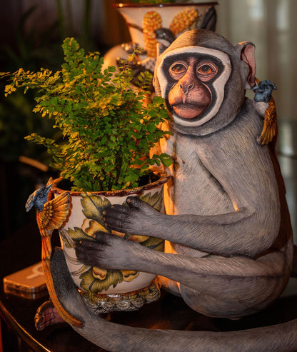 Monkey and Planter Sculpture