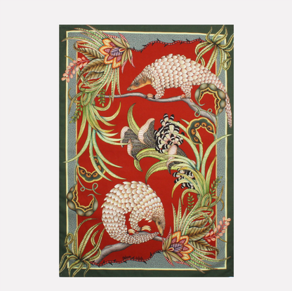 Pangolin Pair Tea Towel in Royal Red