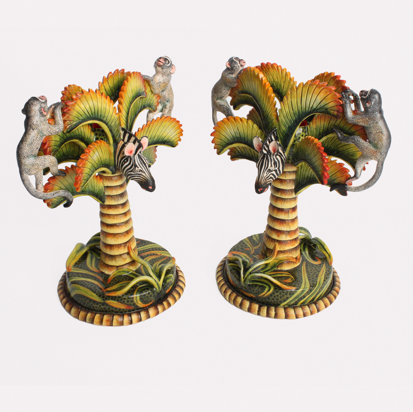 Monkey and Zebra Palm Tree Candle Holders