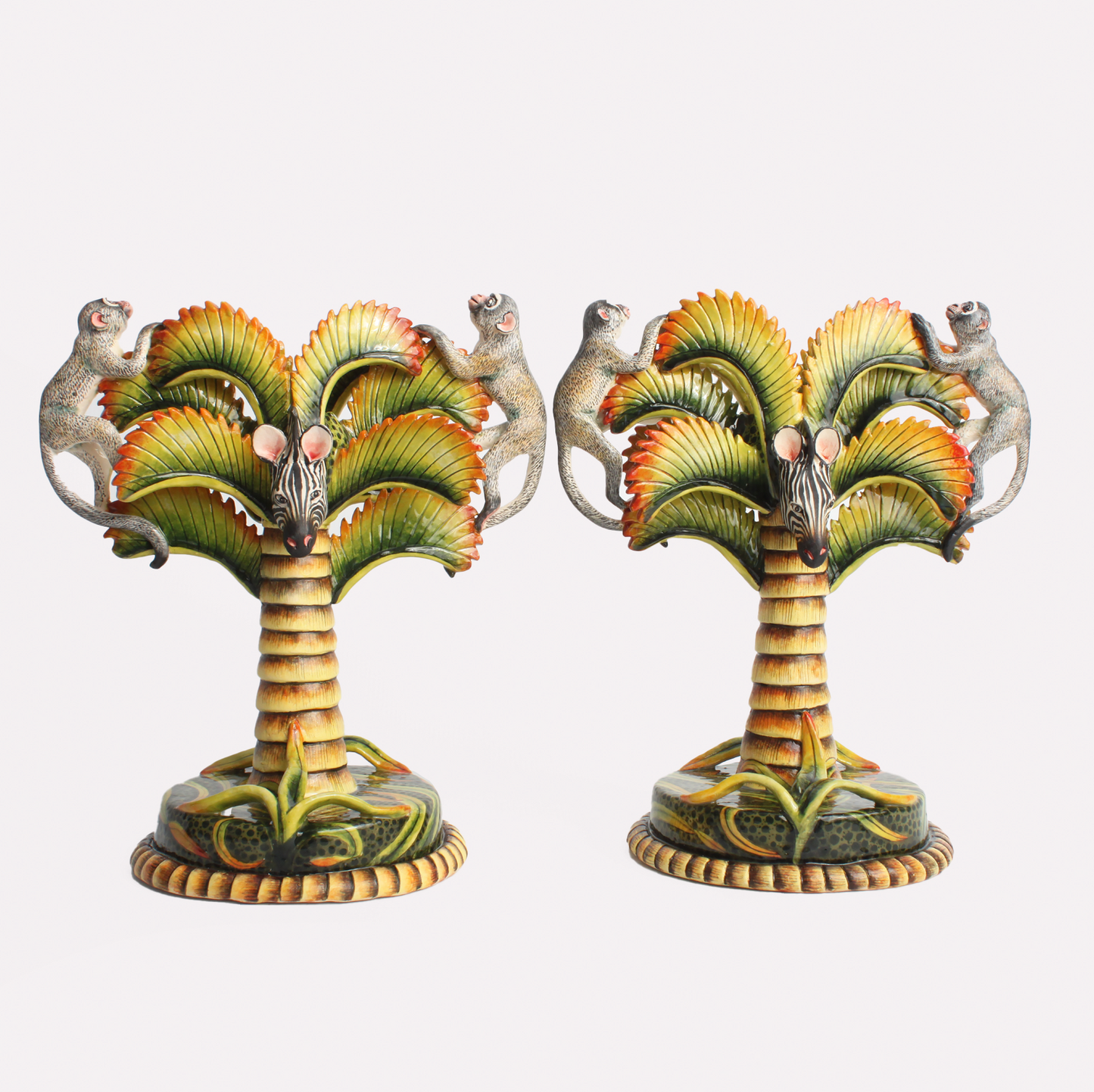 Monkey and Zebra Palm Tree Candle Holders