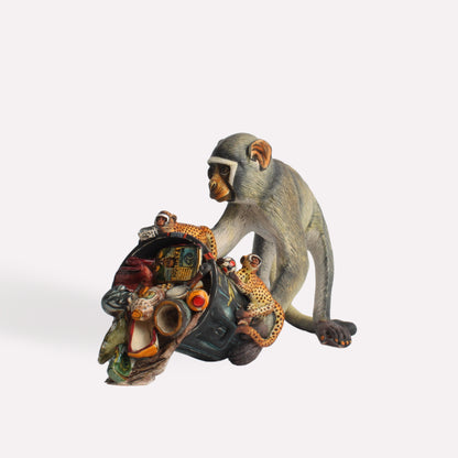 Monkey Rummaging Waste Bin