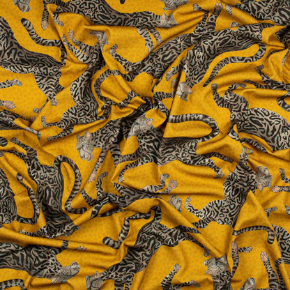 Cheetah Kings Gold Linen Fabric