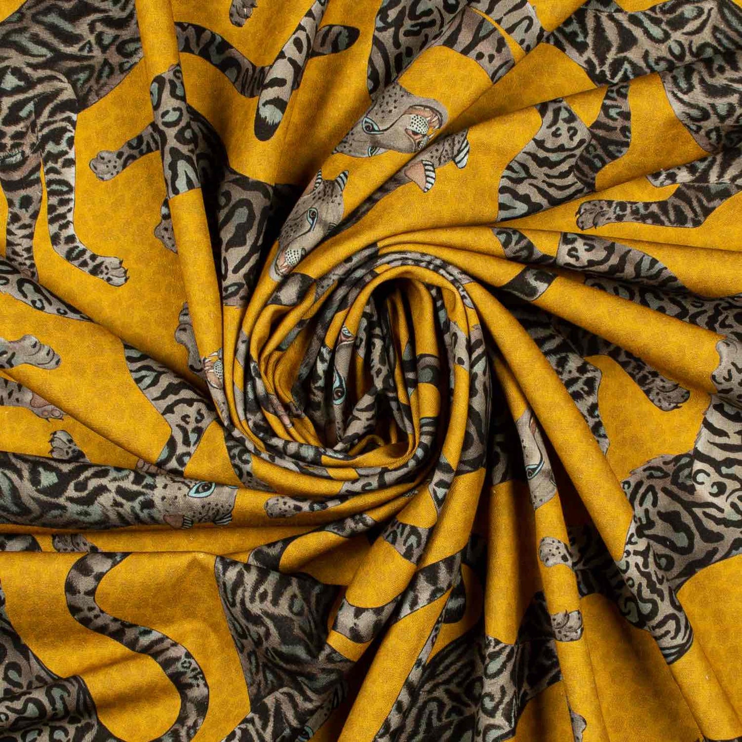 Cheetah Kings Gold Linen Fabric