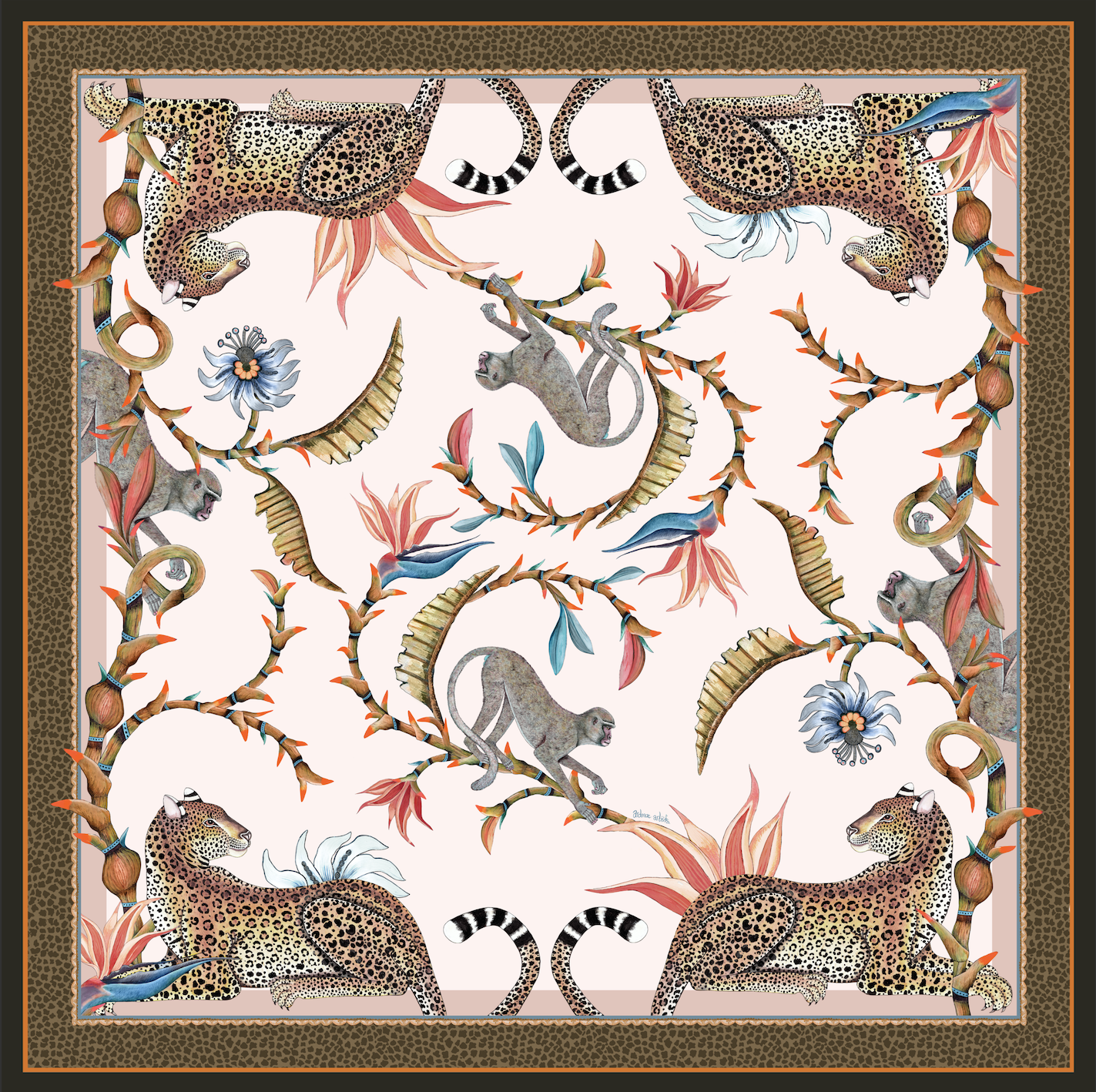 The tablecloth folded neatly to showcase its detailed border design and harmonious blend of colours.