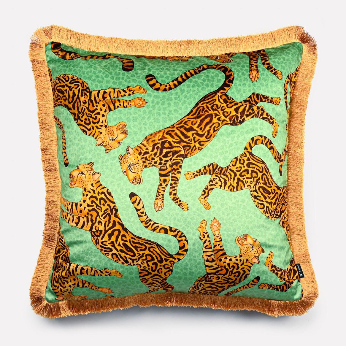 Jade Cheetah Kings Velvet Cushion with Fringe - Ardmore – Ardmore Design